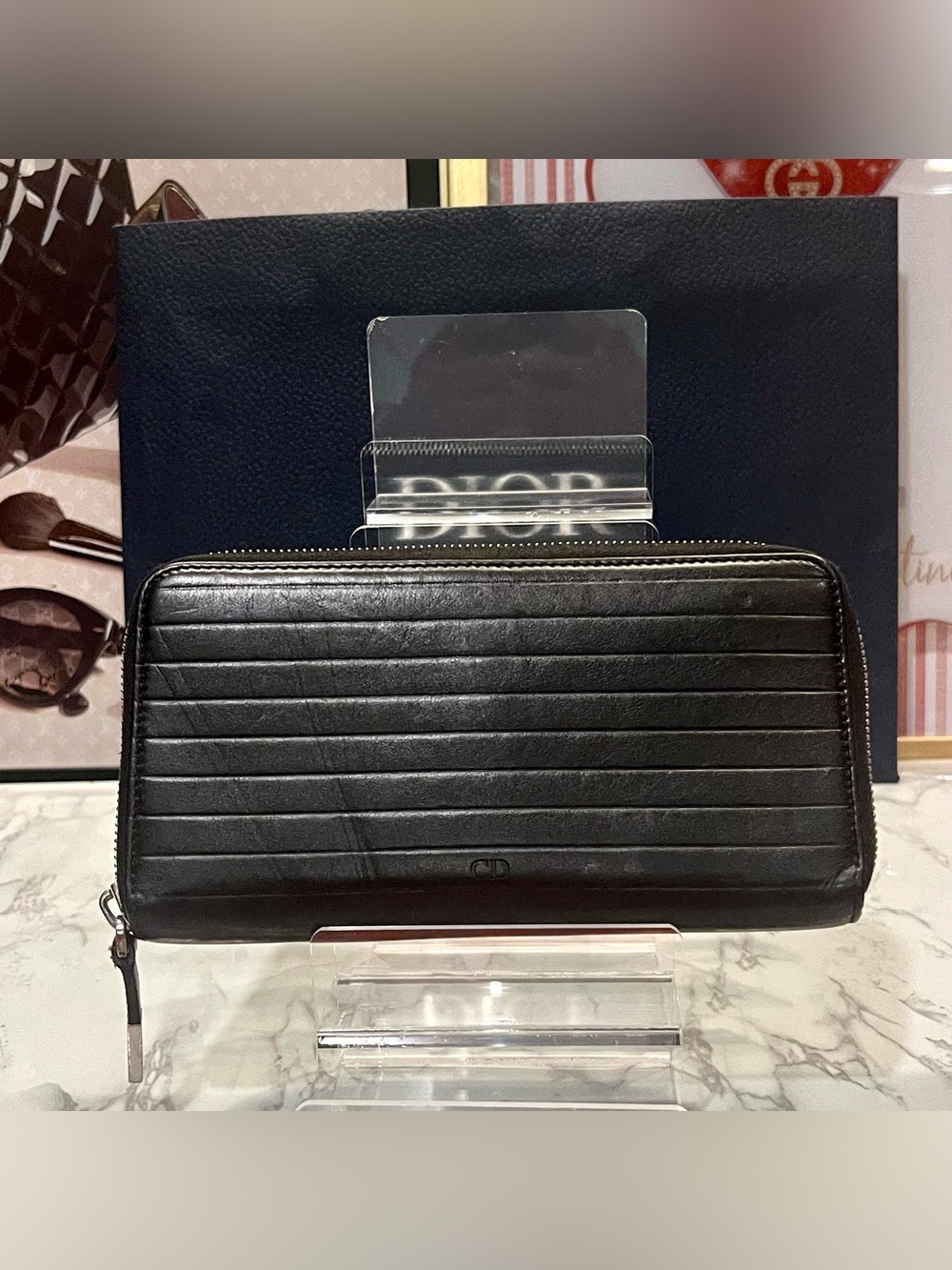 Christian Dior Homme Black Quilted Leather Zip Wallet